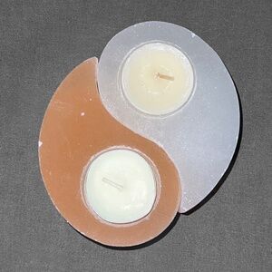 Yin Yang Selenite T-Lite Candle Holder Set